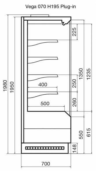 Горка холодильная Dazzl Vega 070 H195 Plug-In 100 DG